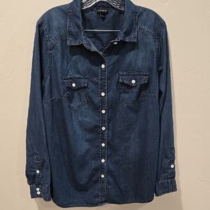 Torrid Dark Blue Denim Button-Up Shirt